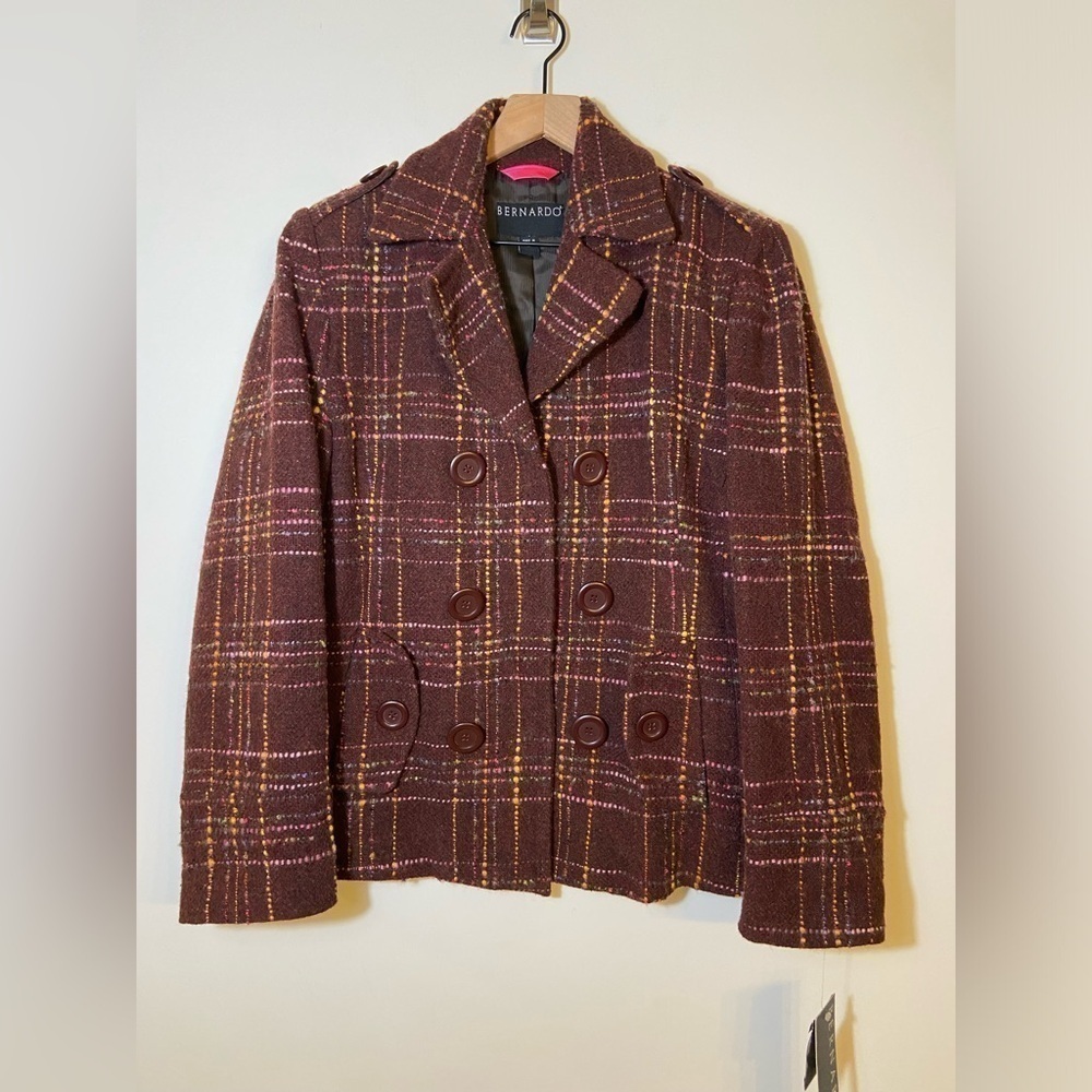 Bernardo Women's Wool Blend Coat Jacket Blazer Plaid Sz XL Button Collared NWT